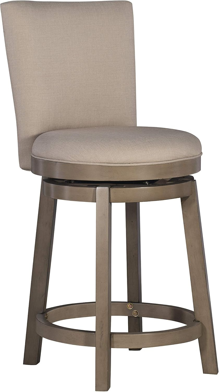 Linon Davis Counter Stool Wood Legs Upholstered Back & Swivel Seat in Taupe