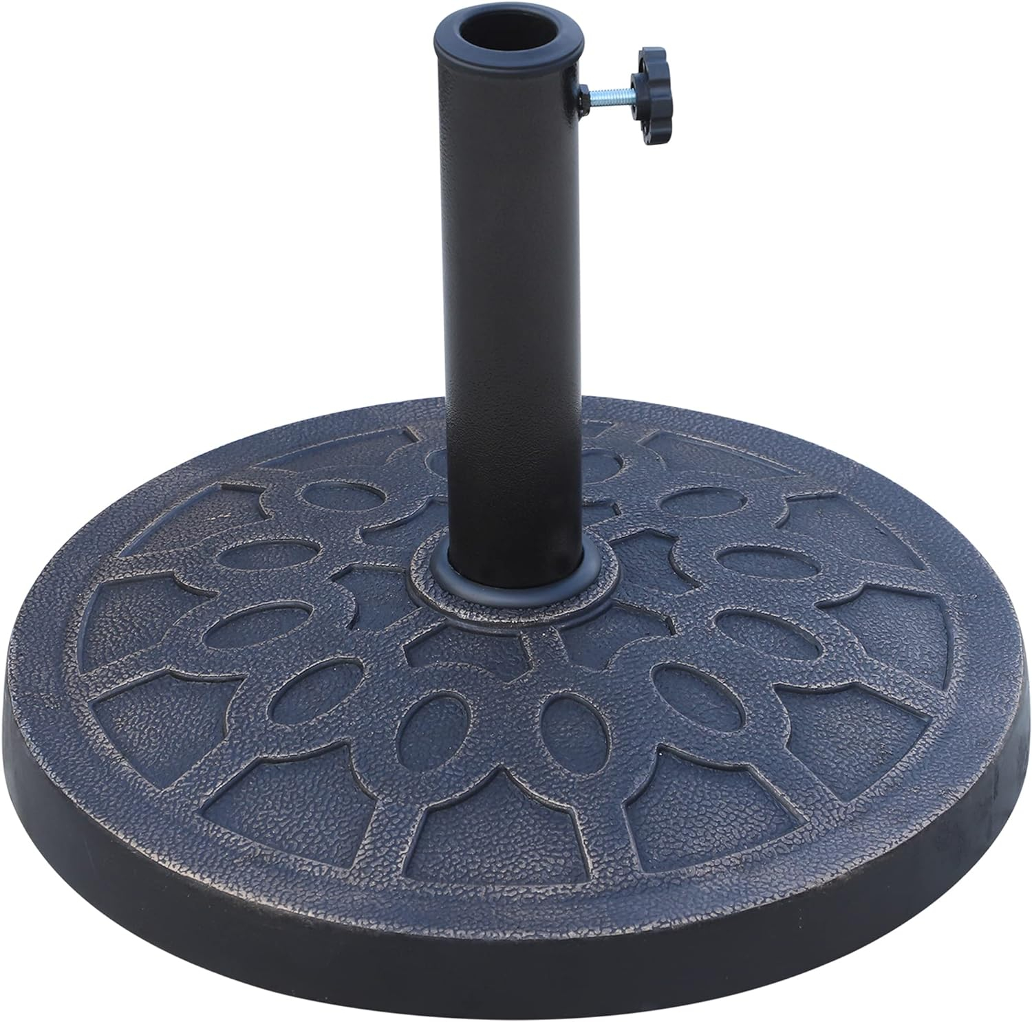Round Decorative Cast Stone Umbrella Holder Base, Bronze - 17.5 in.