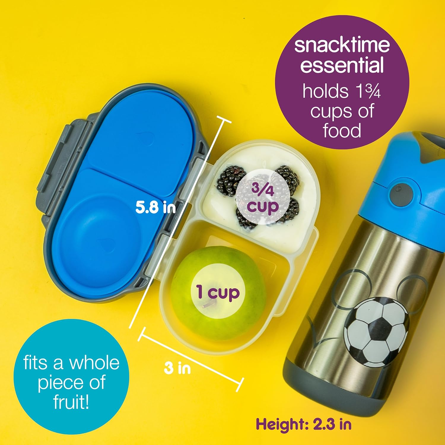 b.box Snack Box for Kids & Toddlers: 2 Compartment Snack Containers, Mini Bento Lunch Box. Leak Proof, BPA free, Dishwasher safe. School Supplies. Ages 4 months+ (Lemon Sherbet, 12oz capacity)