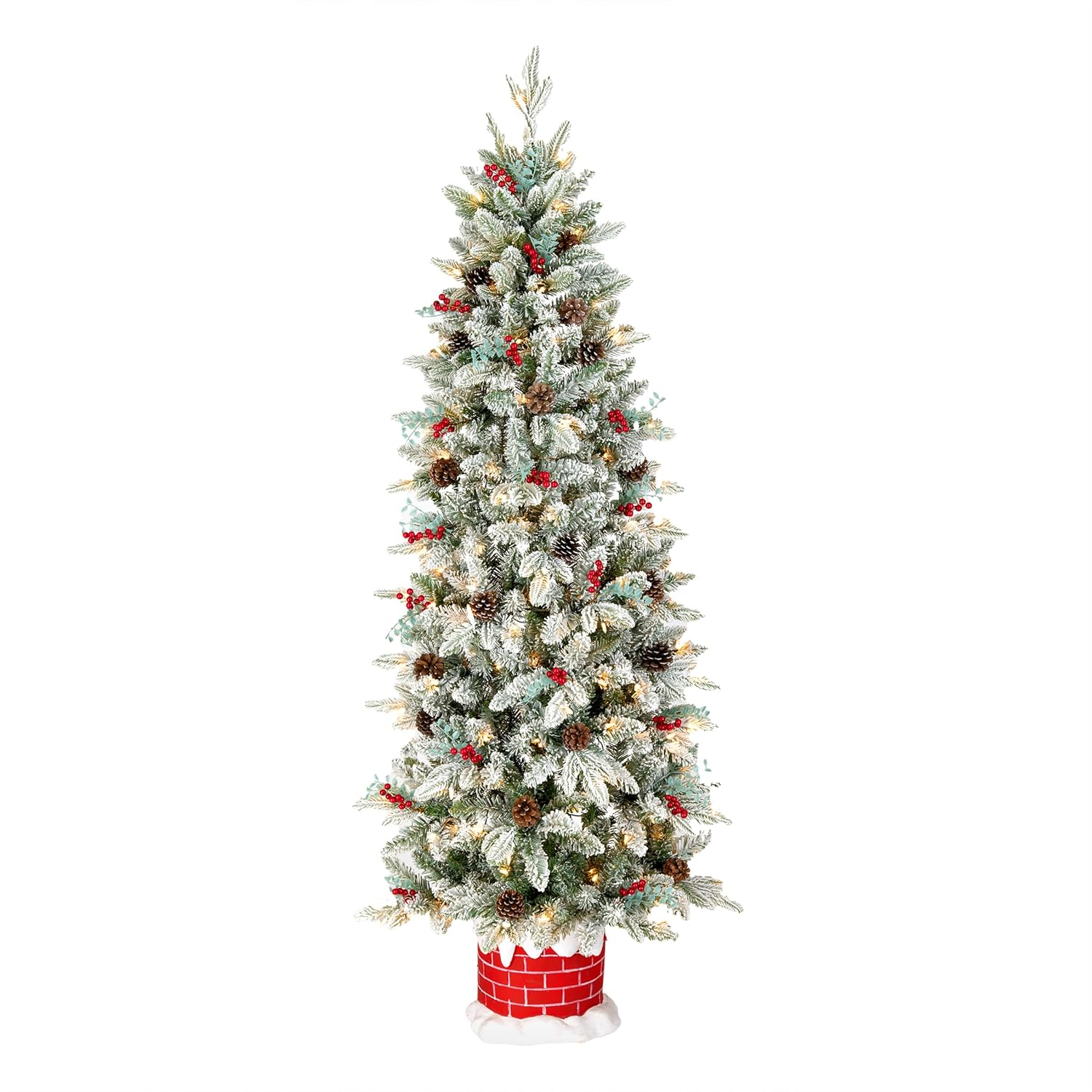 5-Foot White Flocked Pine Half Christmas Tree with Lights