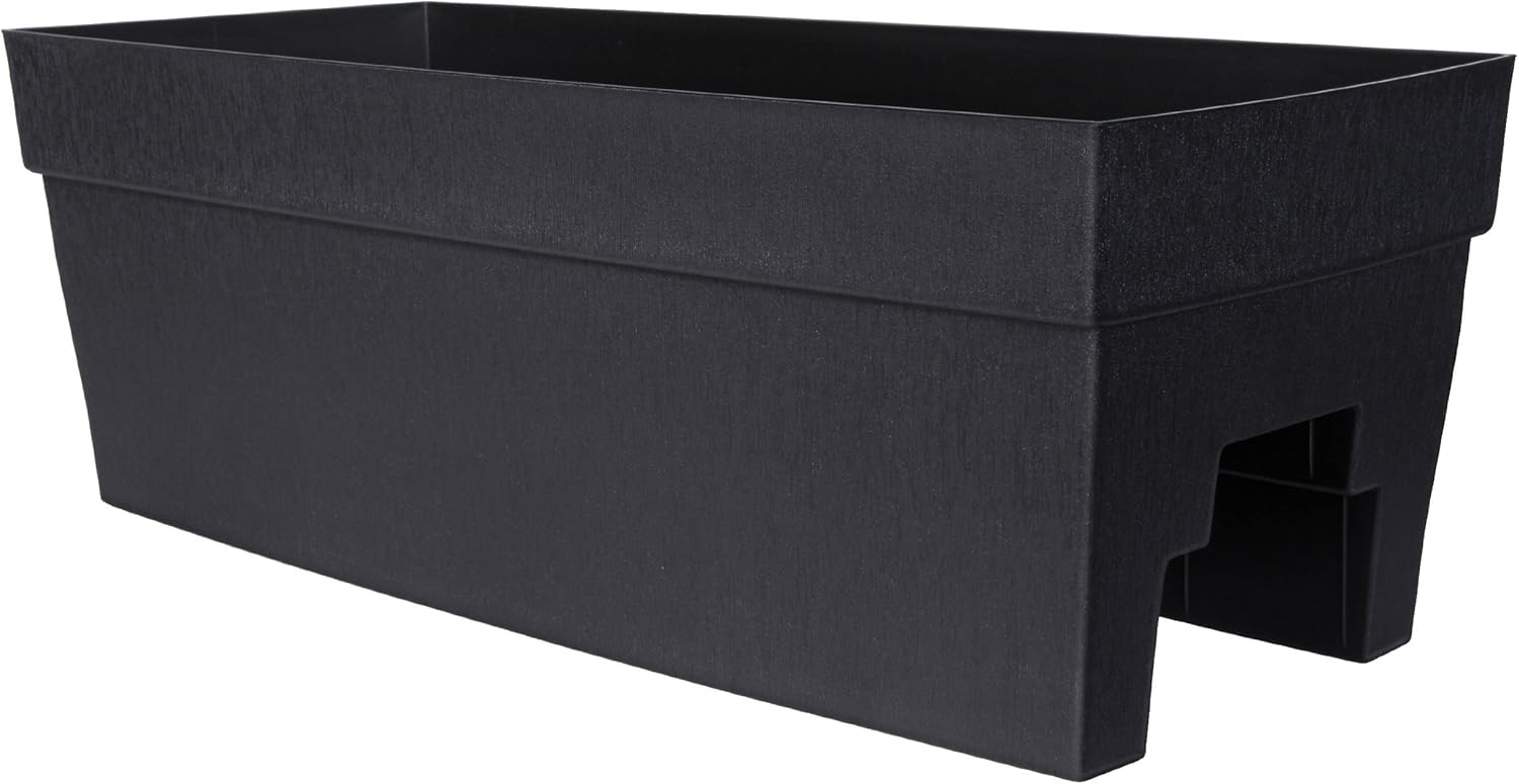 DCN Plastic Self-Watering Harmony Rail Planter, Black, 27in