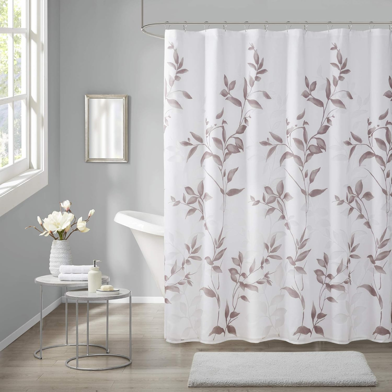 Home Essence Rosalie Burnout Printed Floral Rayon/Polyester Shower Curtain, 72" x 72", Purple