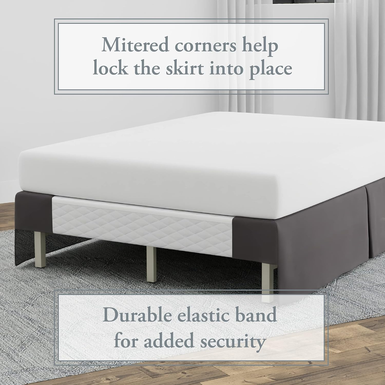 BedMaker's Wrap-Around, Never Lift Your Mattress Tailored Bed Skirt, 14" Drop Length, Gray, Twin