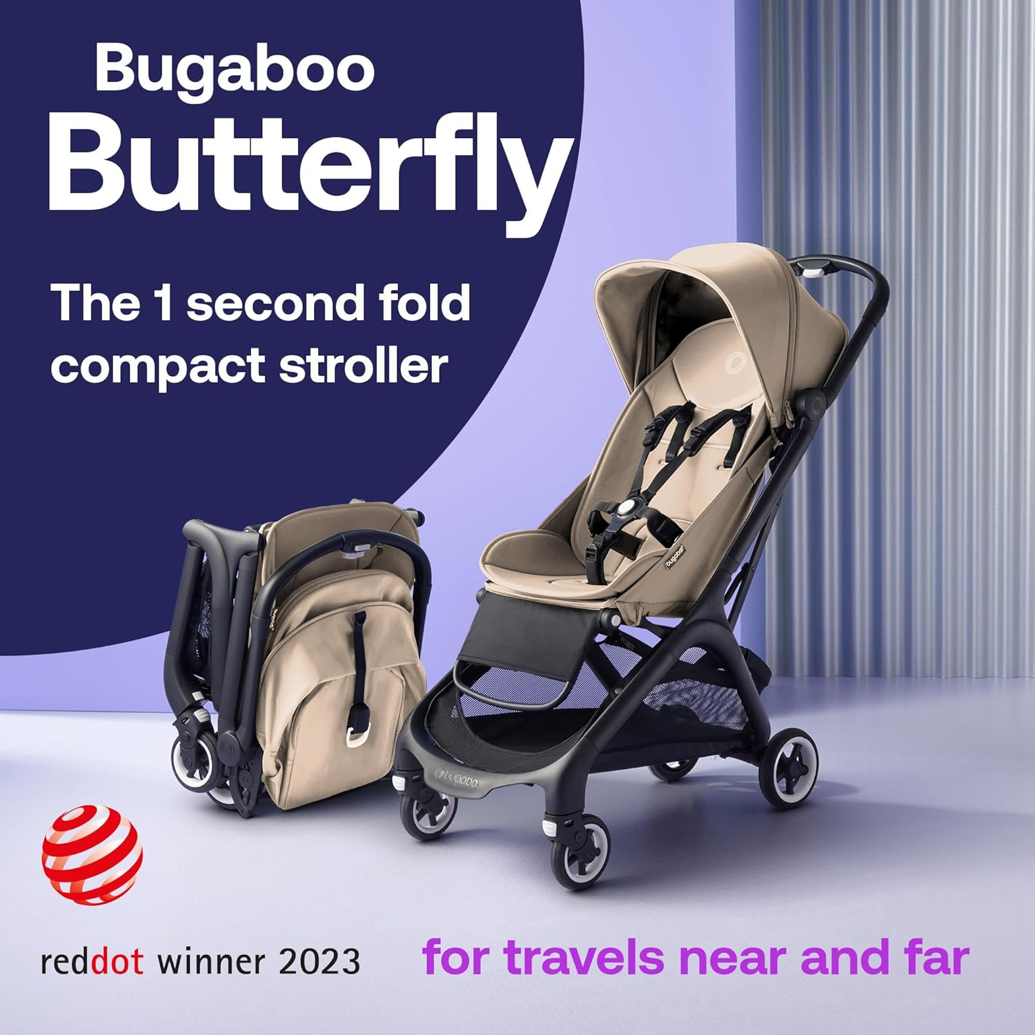 Desert Taupe Ultra-Compact Lightweight Stroller with Adjustable Canopy
