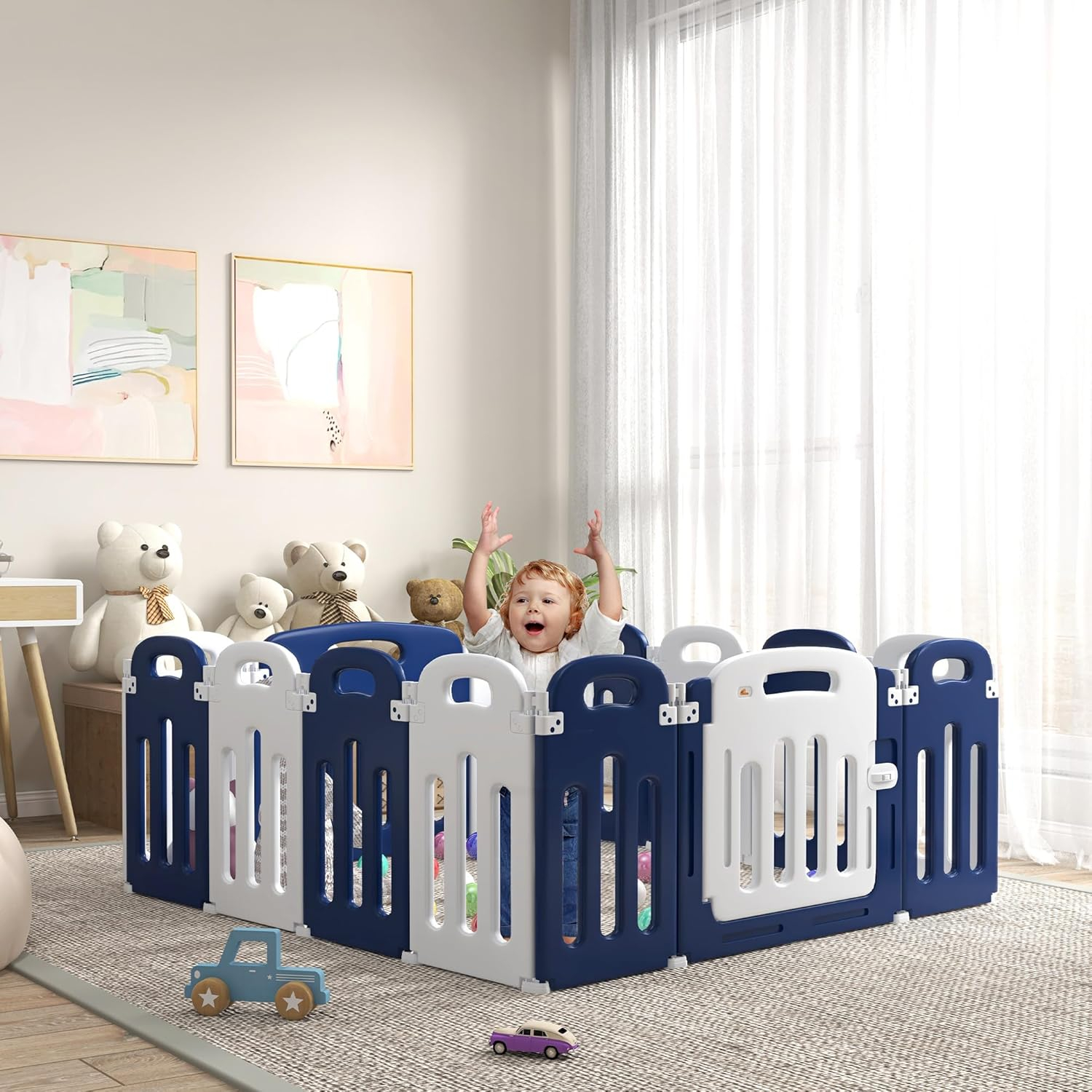 Qaba Baby Playpen, 18 Panels Sturdy Safety Play Yard for Babies and Toddlers, 85" x 57" Foldable Baby Playard, Indoor Outdoor Kids Activity Center with Anti-Slip Base