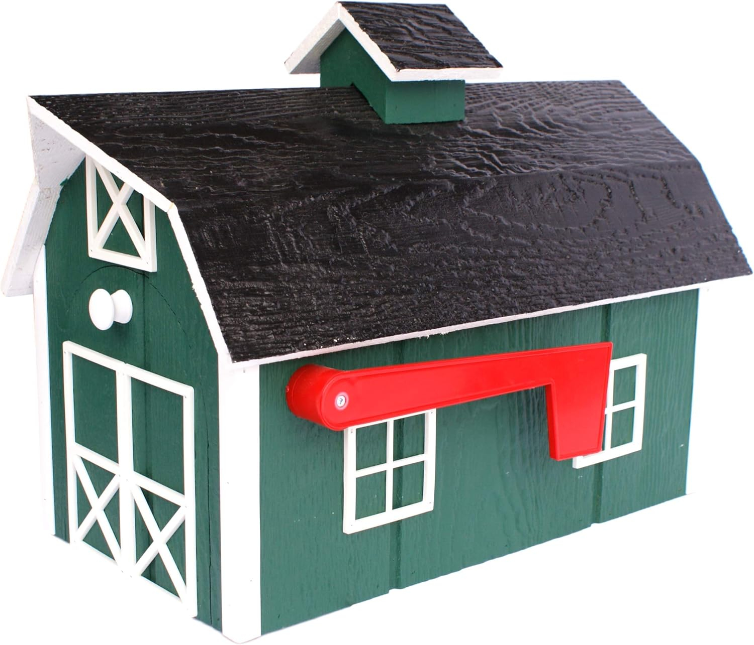 Amish-Made Forest Green and White Wooden Barn Mailbox