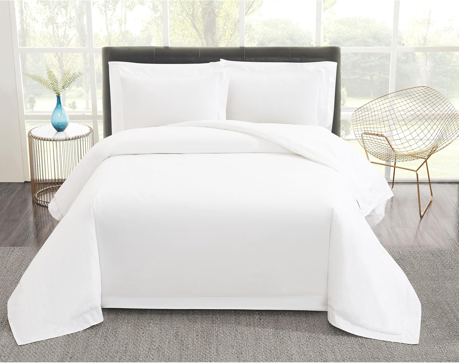 King Size White Cotton Percale 3 Piece Duvet Set