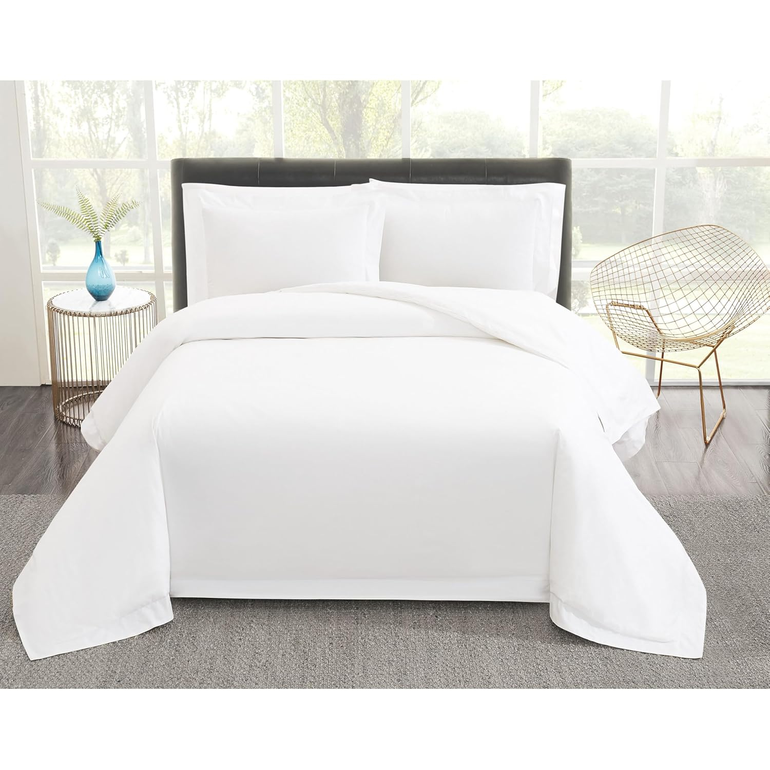 King Size White Cotton Percale 3 Piece Duvet Set