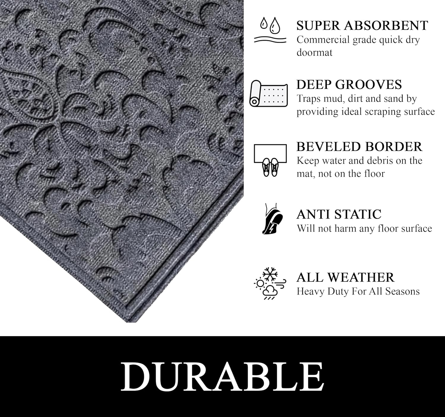 A1HC Indoor Outdoor Mat, Front and Back Entrance Welcome Mats, Large Front Door Patio Mats 24x36 Inches, Non-Slip Easy Clean Entrance Washable Large Size Doormats, Dark Grey
