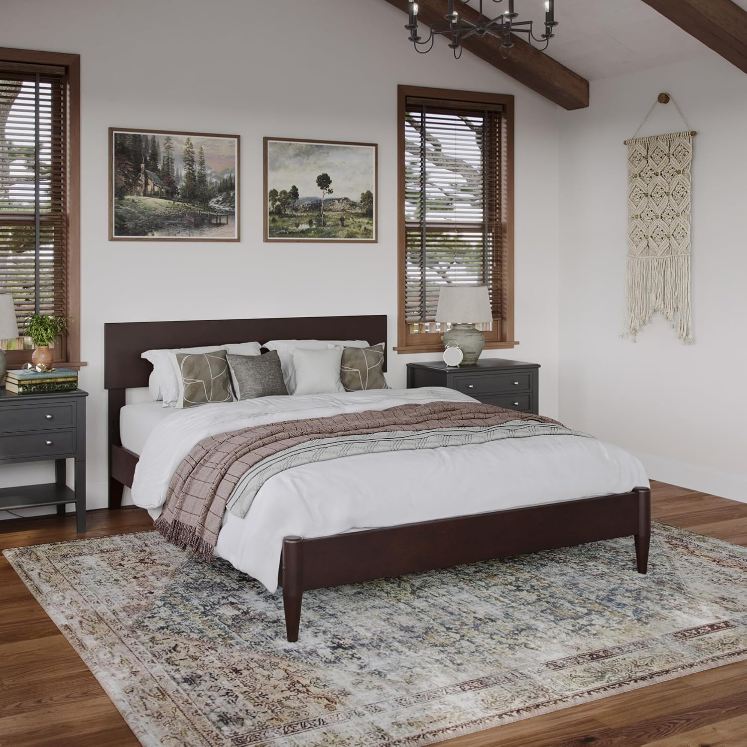 AFI Aria Full Modern Solid Wood Low Profile Platform Bed, Espresso