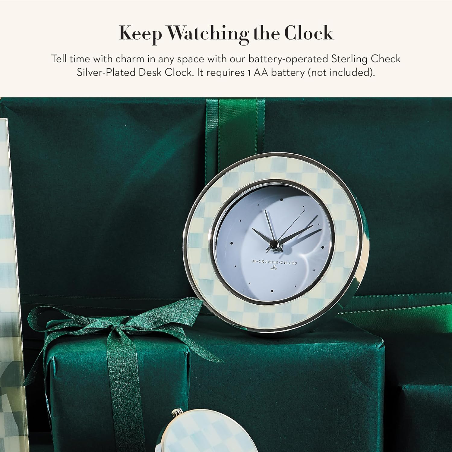 Gray and White Enameled Silver Round Desk Clock