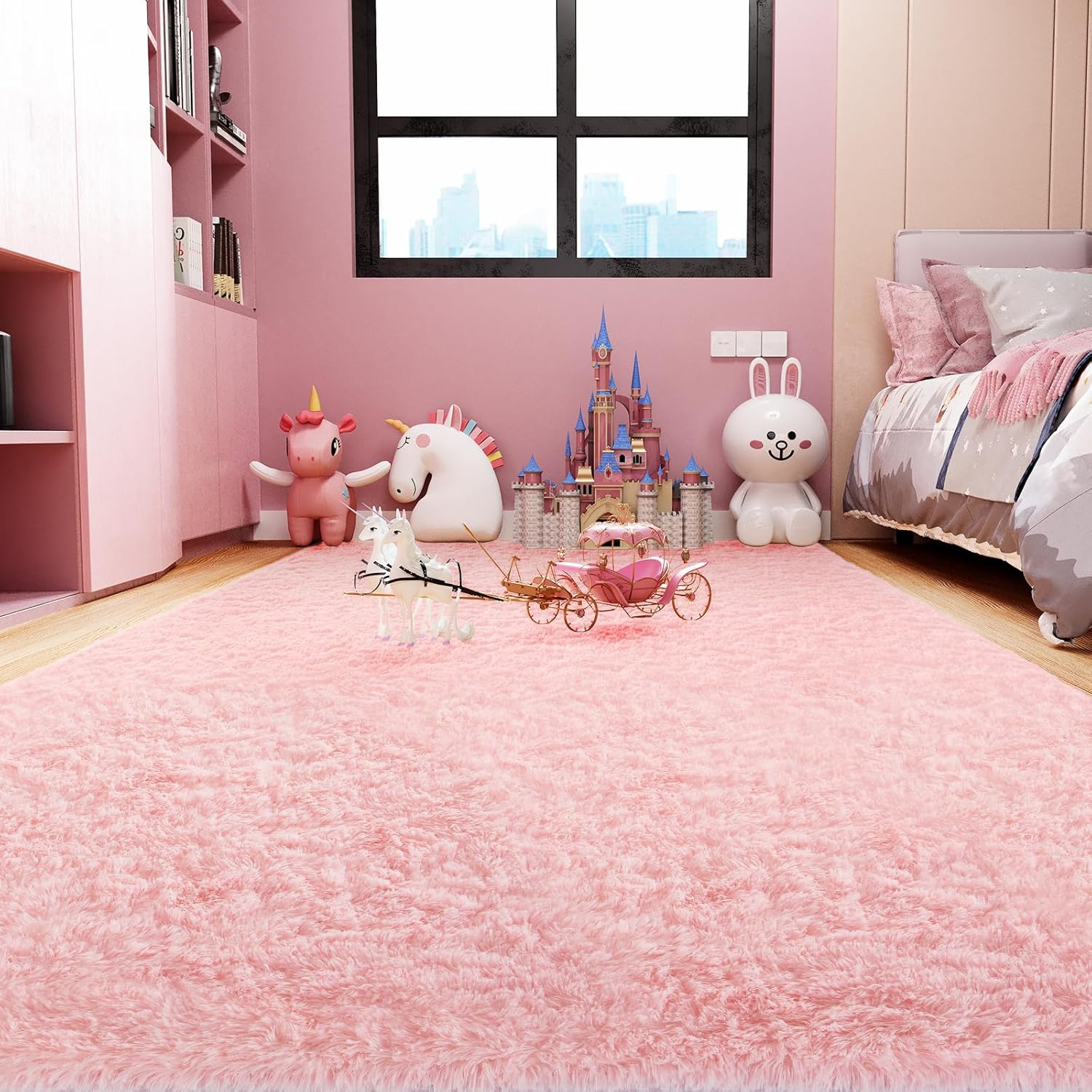 Litanika 4x6 Shag Area Rug for Living Room Bedroom, Pink High Pile Soft Plush Shaggy Furry Cute Bedside Playroom Dorm Carpet, Non-Slip, Non-Shedding Modern Indoor Floor Rug