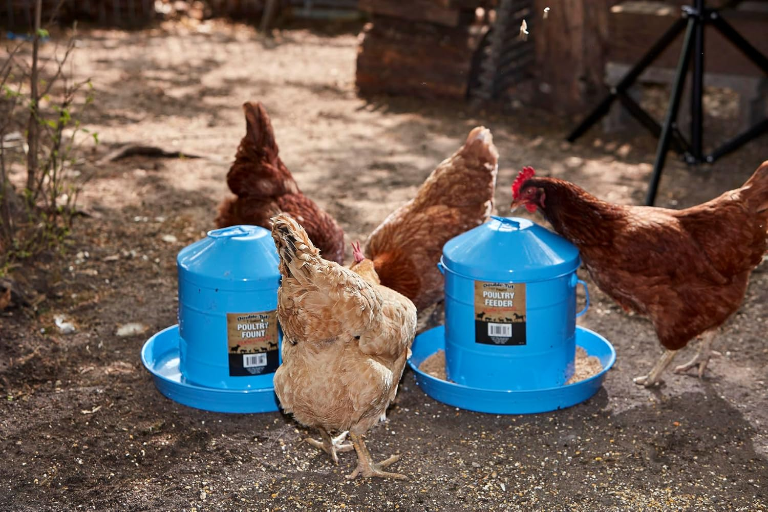 Blue 17 lb Galvanized Automatic Poultry Feeder