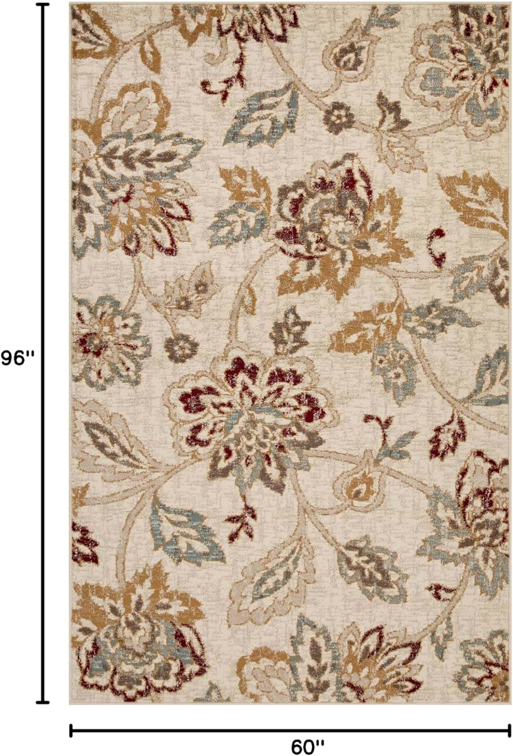 Superior Jacobean Floral Indoor Area Rug, 5' x 8', Stone