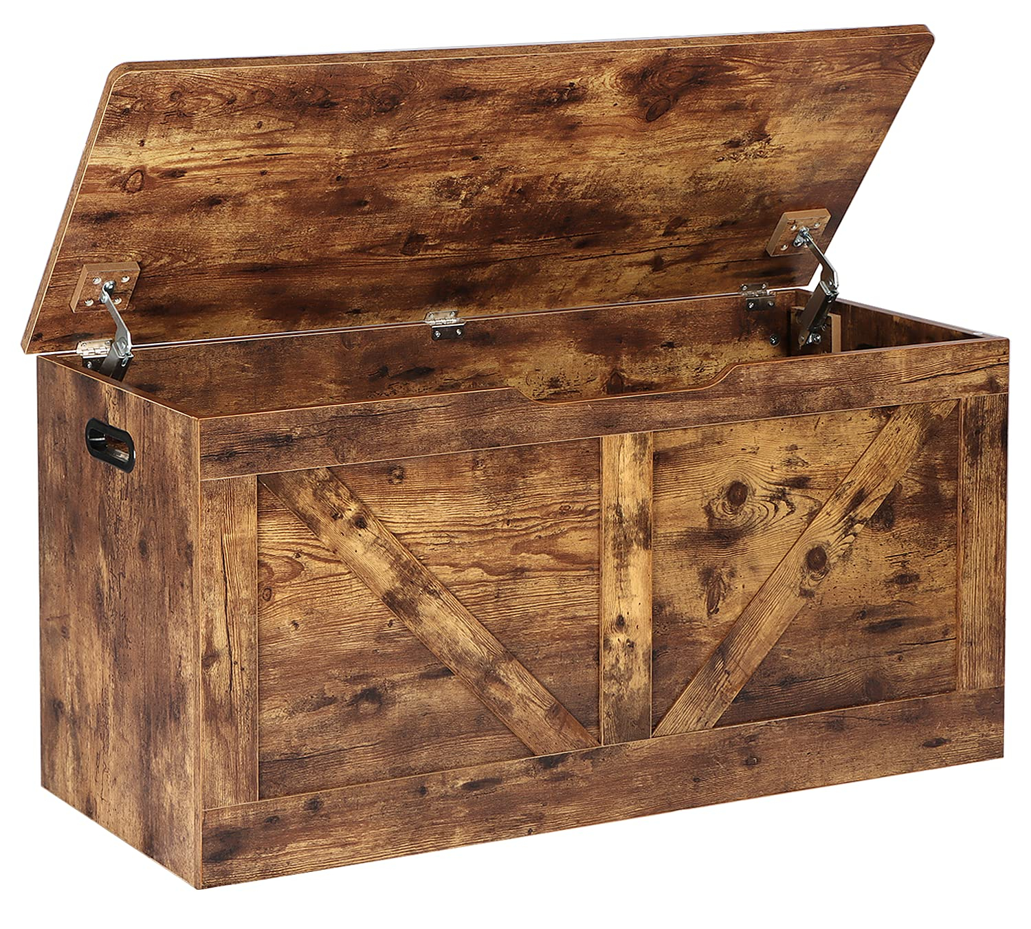 39.4" Storage Chest, Wooden Storage Bench, Large Storage Trunk with 2 Safety Hinges, Entryway Shoes Bench for Living Room, Bedroom, Rustic Brown