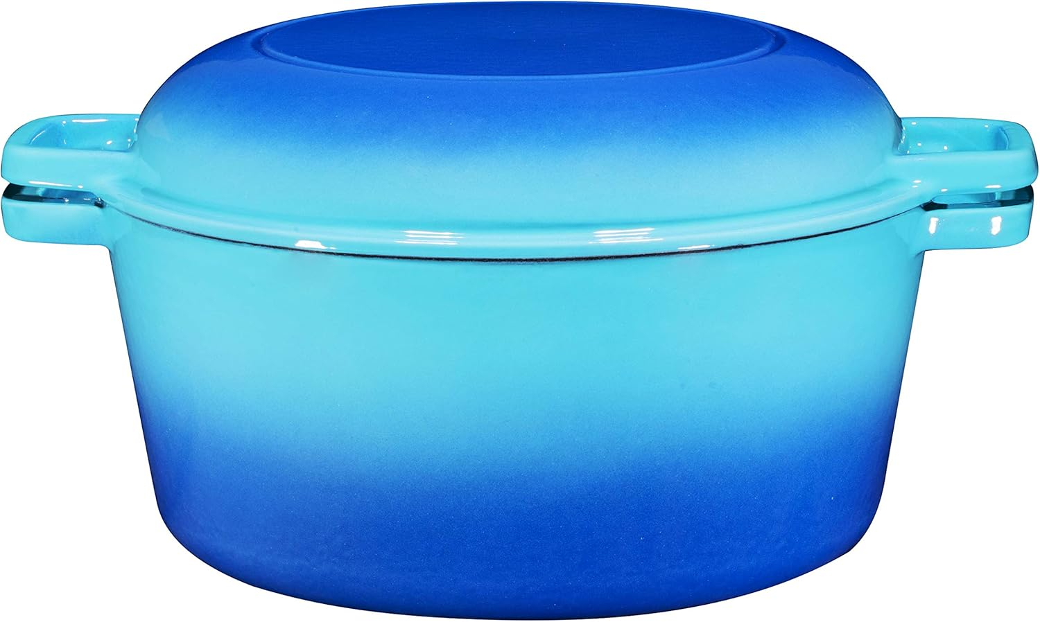 Bruntmor 2-in-1 Enamel Cast Iron Dutch Oven With Handles - Crock Pot Caribbean Blue Cast Iron pot with Skillet lid - All-in-One Cookware Braising Pan for Casserole Dish - 5 Quart, Caribbean Blue