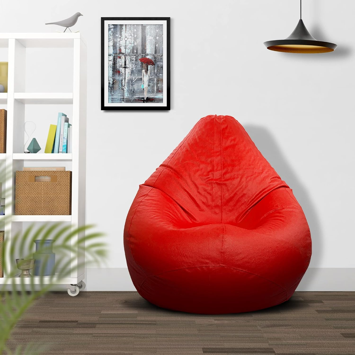 Ample Decor Bean Bag Cover (Filler Not Included), Plush Toys Storage Soft Leatherette, Durable Construction Sturdy Zipper, Ideal for Children and Teenagers - Red
