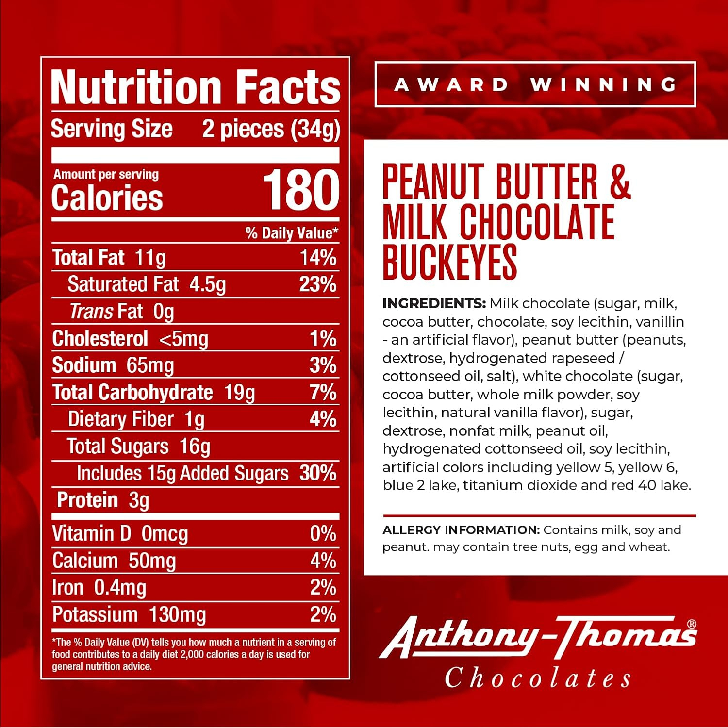 Anthony-Thomas, Peanut Butter & Milk Chocolate Buckeyes in Ohio State Buckeyes Box, Deliciously Delightful Snacks (12 Count)