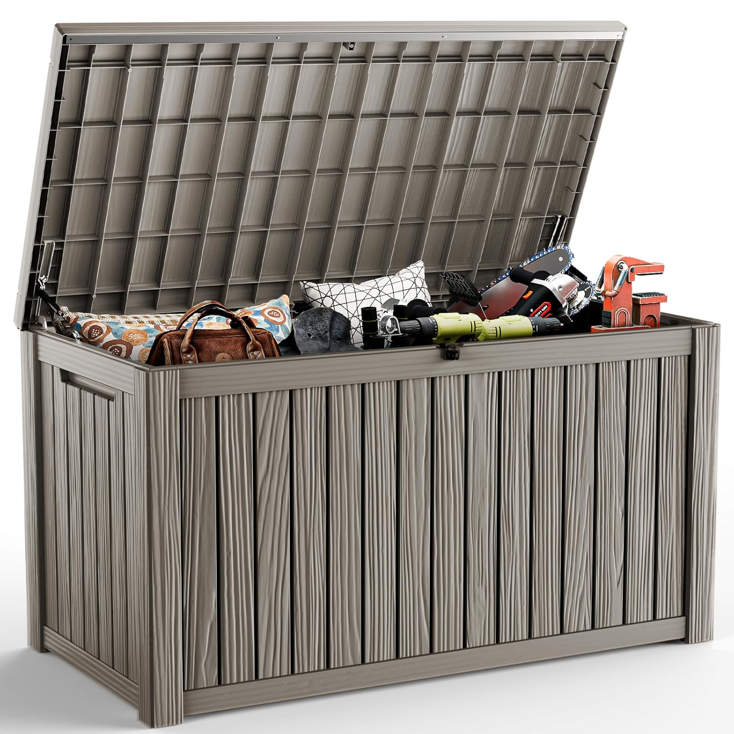 DRATO 180 Gallon Deck Box, Waterproof Resin Large Outdoor Storgae Box for Patio Furniture, Patio Cushions, Gardening Tools, Pool and Sports Supplies, Lockable