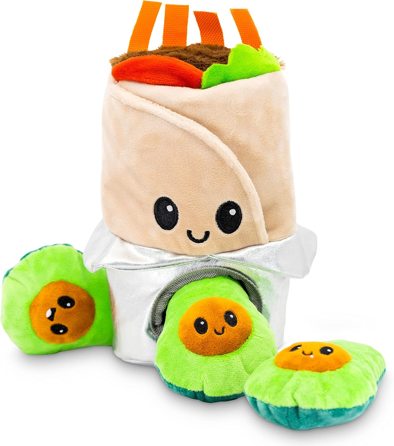 Pet Craft Hide 'n Seek Plush Dog Toy Crinkle Squeaky Interactive Toy for Small Medium Dogs, Burrito