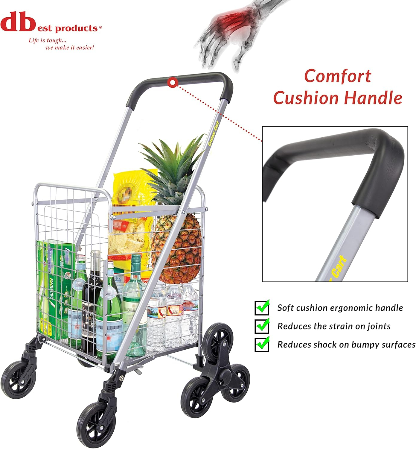 Dbest Products Folding Shopping Cart with Wheels, Sliver