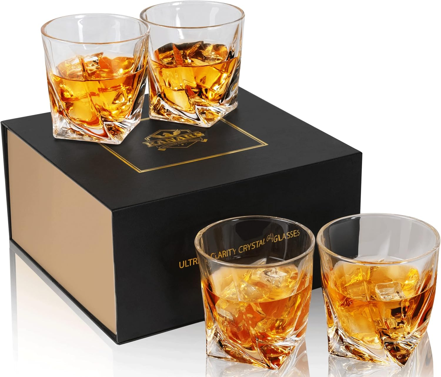 KANARS Whiskey Glasses Set of 4, 10 oz Rocks Glassware for Scotch Bourbon Liquor, Whisky Tumbler