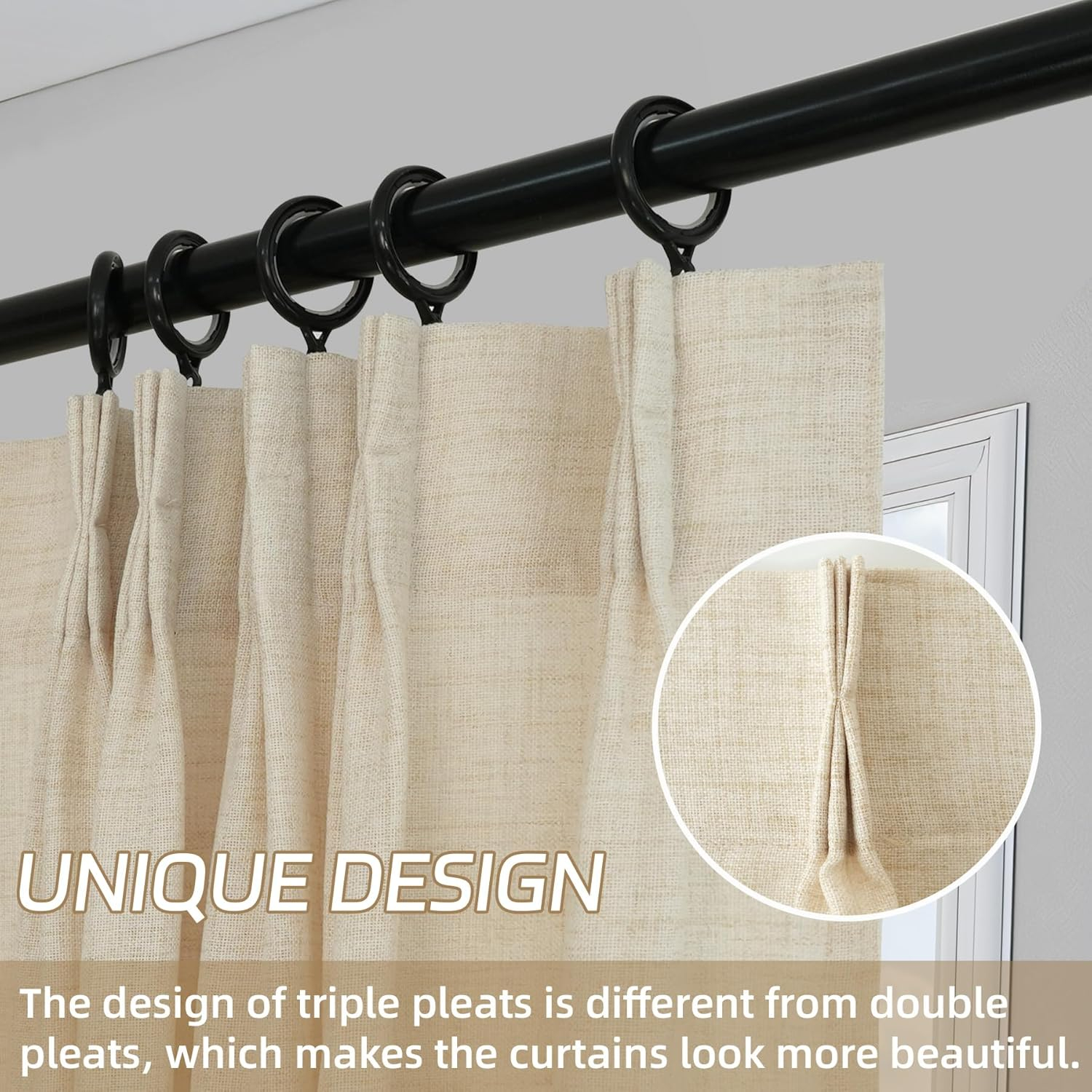 DriftAway Pinch Pleat Linen Blend Semi Sheer Solid Farmhouse and Modern Rustic Curtains for Living Room Bedroom 2 Panels Back Tabs