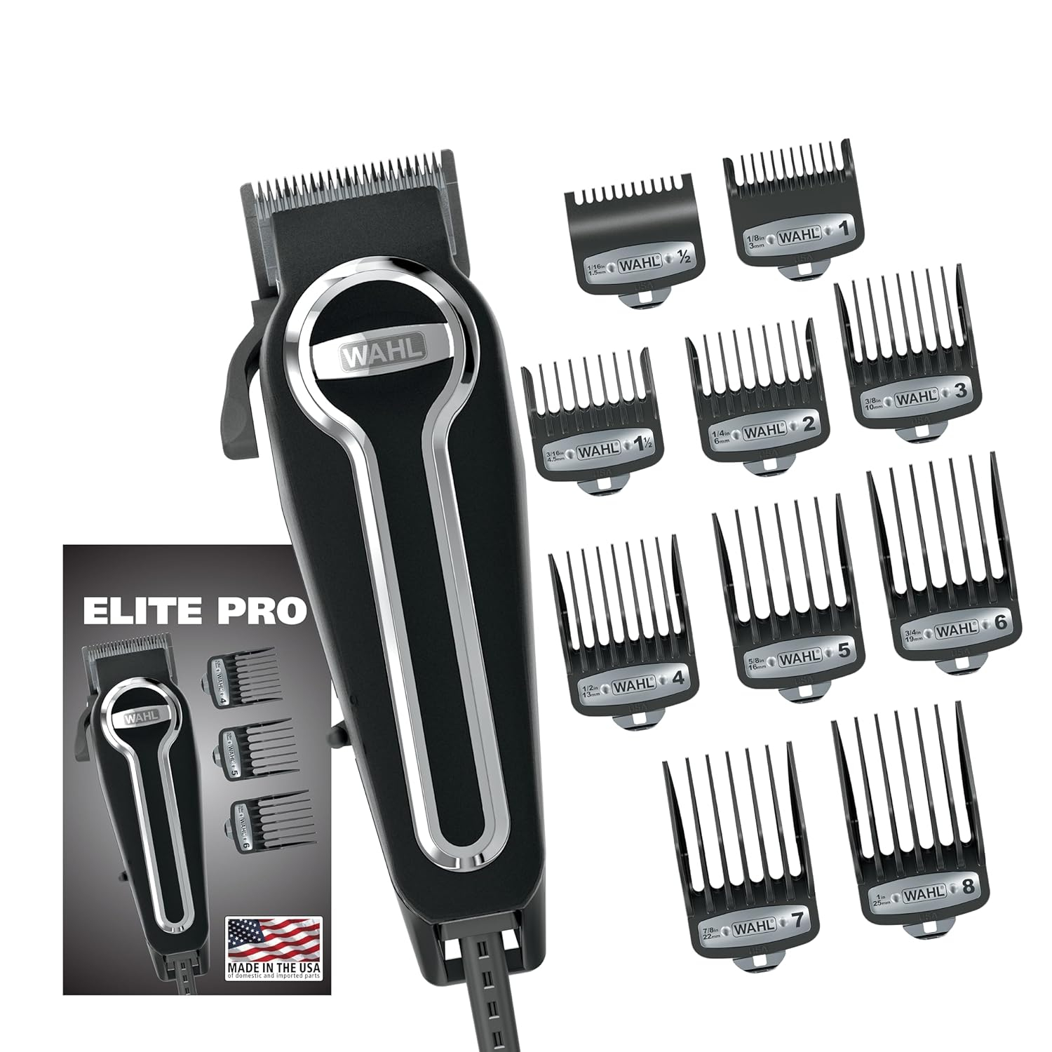 Wahl USA Elite Pro High-Performance Corded Home Haircut & Grooming Kit for Men – Electric Hair Clipper – Model 79602M