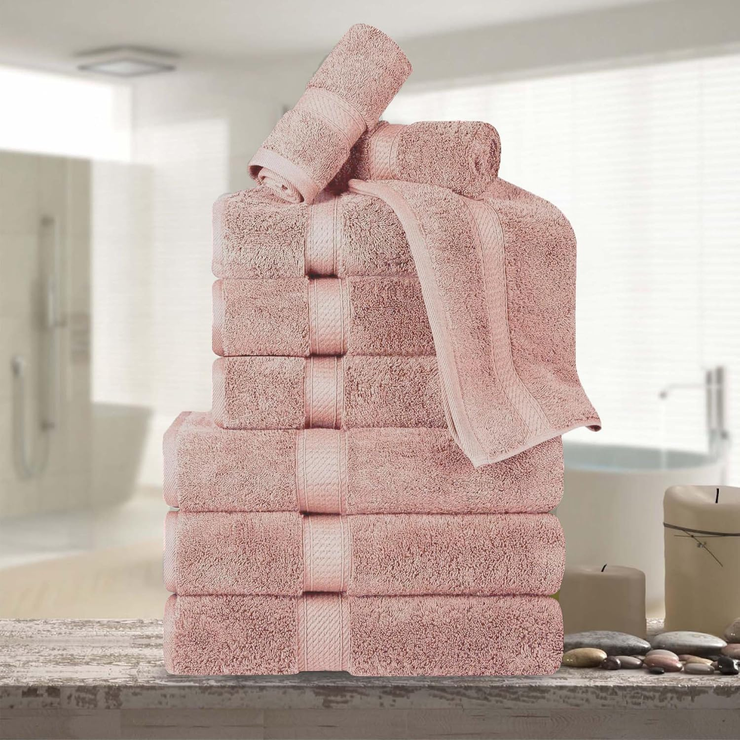 Superior Egyptian Cotton Heavyweight 9-Piece Towel Set, Muted Mauve