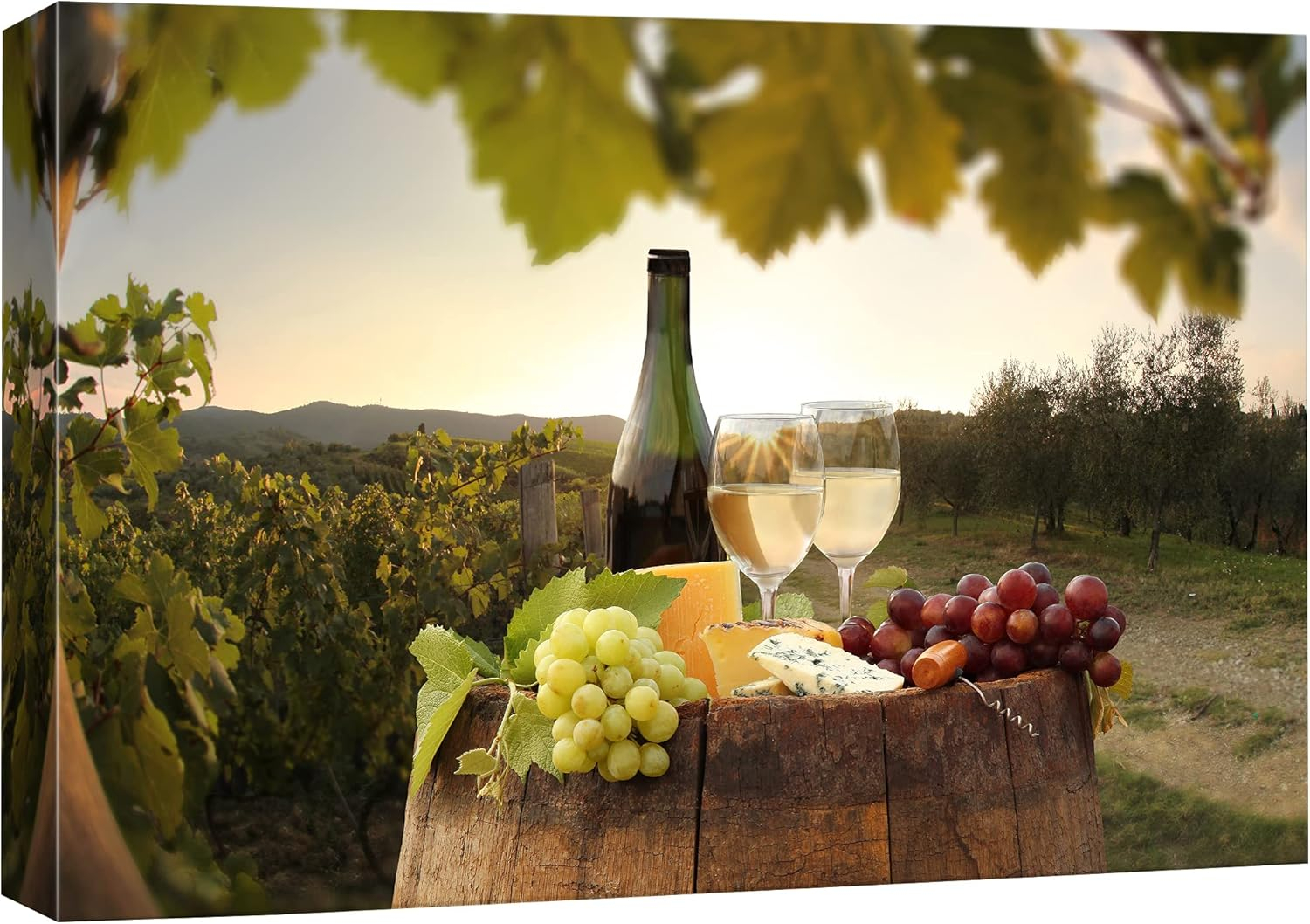 Asdg12s-Canvas Print Wall Art White Wine with Blue Cheese & Red and White Grapes Drinks Cocktails Photography Modern Art Chic Scenic Ultra for Living Room, Bedroom, Office - 32"x48"