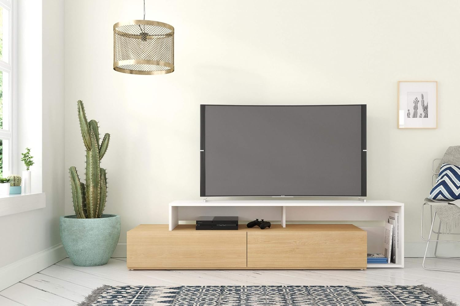 Nexera Tonik TV Stand for TVs up to 80 in Natural Maple & White