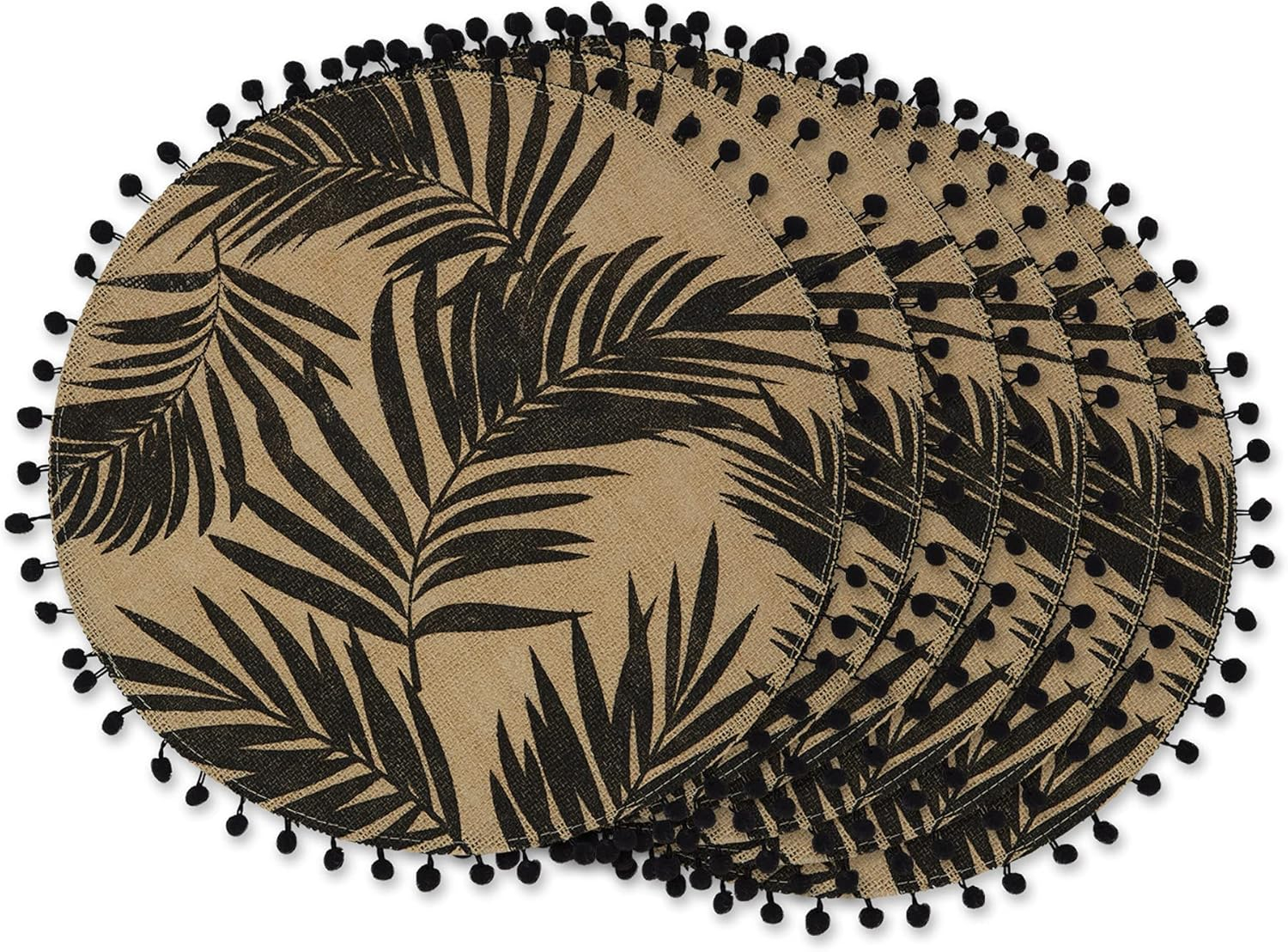 Black Fern Print On Natural Round Jute Placemat (Set of 6)