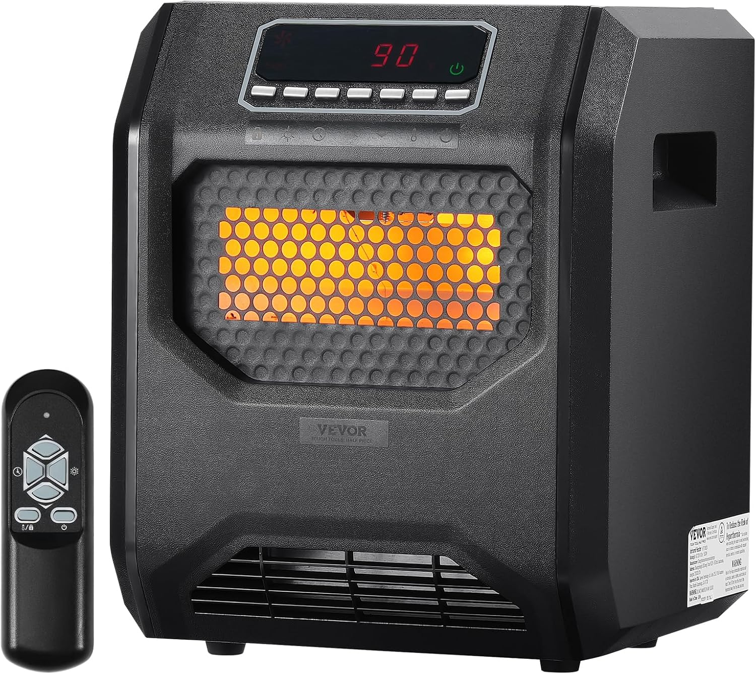 VEVOR Infrared Heater, 1500W Remote Control Electric Space Heater, LED Patio Heater w/ 3 Speeds & Timer & Overheat/Tip-Over Protection & Child Lock, for Bedroom,Living Room,Nursery,Studio,ABS