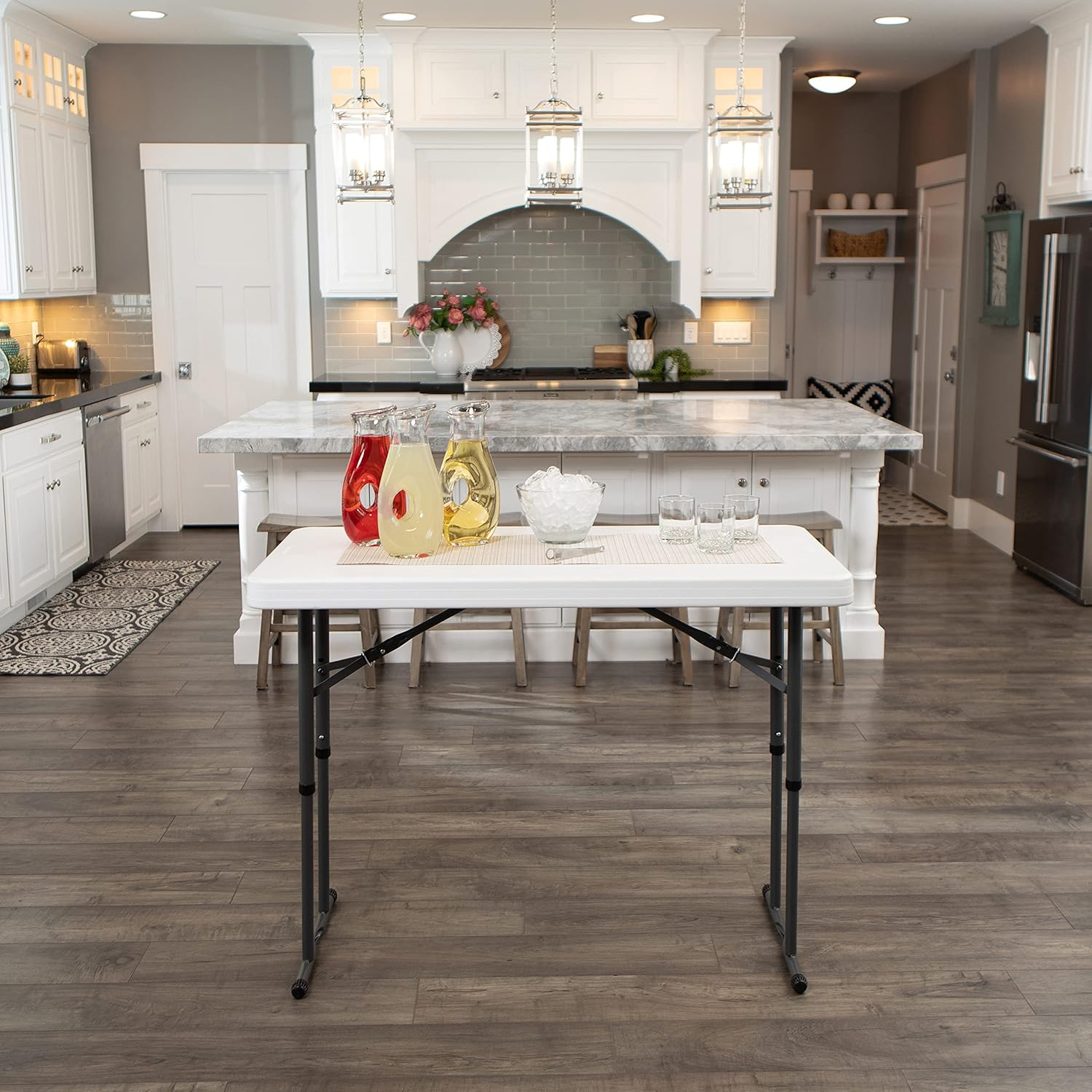 Lifetime Mesa Plegable Rectangular Ajustable de 4 Pies, Grado Comercial Interior/exterior, Granito Blanco (80160)