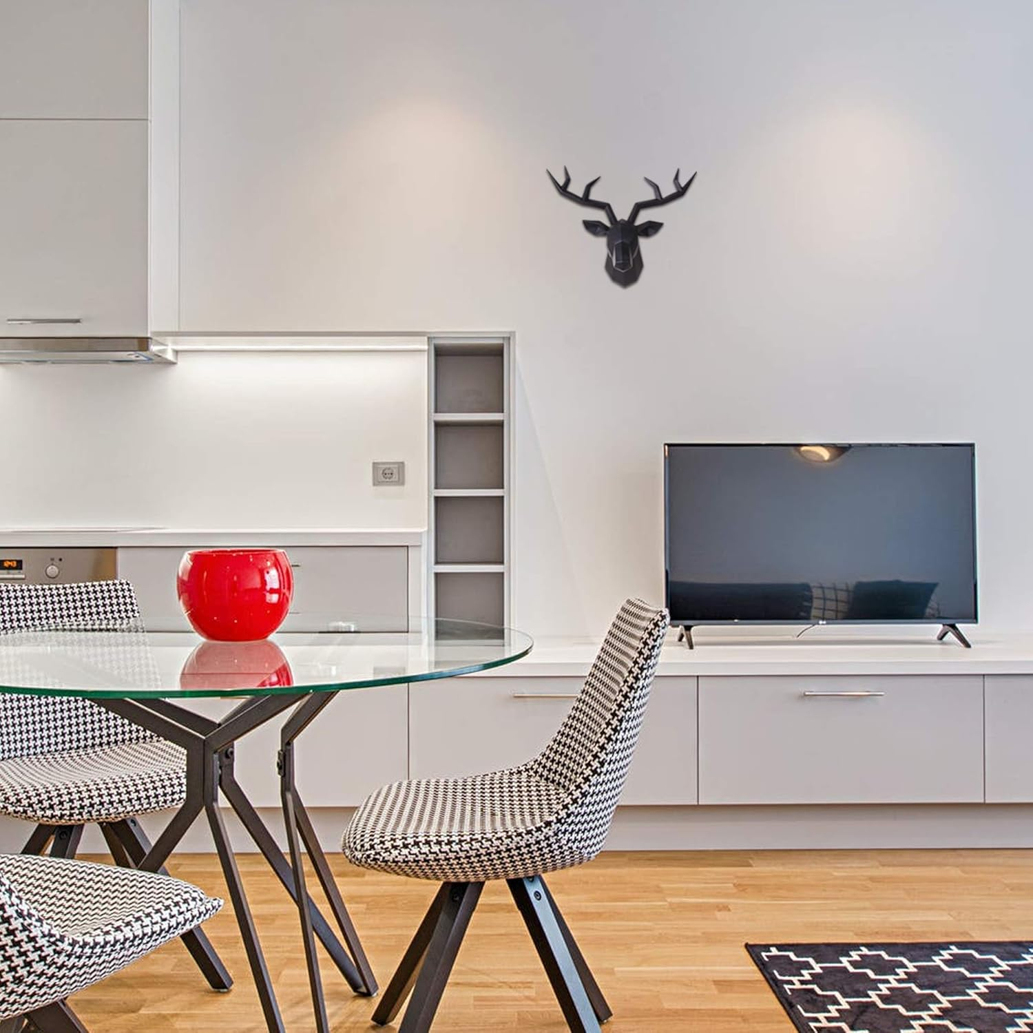 Deer Head Wall Decor Geometrical Black Deer Antlers Wall Sculpture Faux Taxidermy Resin Wall Animal Head 14x5.5x11 Inches