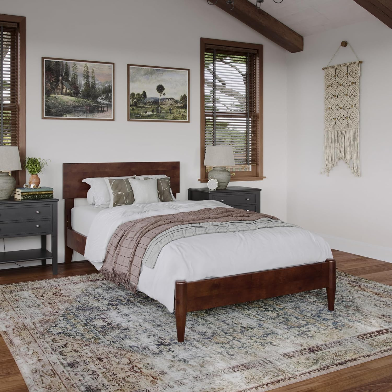 AFI Aria Queen Modern Solid Wood Low Profile Platform Bed, Walnut