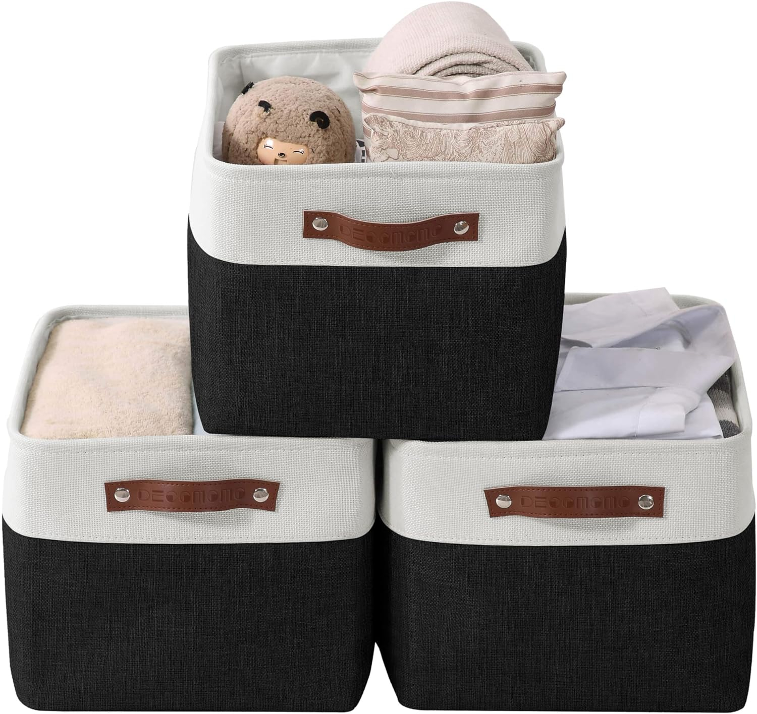 DECOMOMO Large Storage Baskets, Fabric Storage Bins, Baskets and Bins (Black and White, Set of 3)