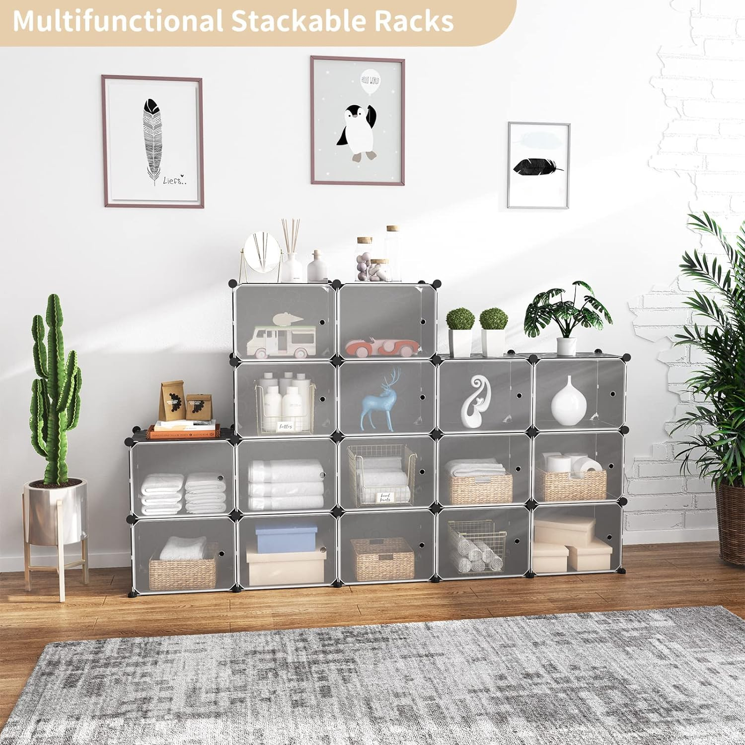 Black and White Freestanding Plastic Shoe Storage Cabinet with Doors