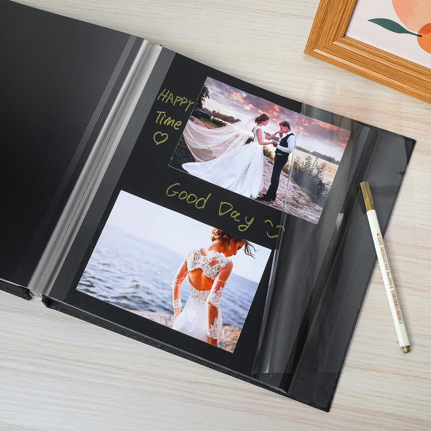 Spbapr Large Photo Album Self Adhesive Linen Cover Magnetic Scrapbook Album DIY Scrap Book 40 Black Sticky Pages for 3x5 4x6 5x7 8x10 Pictures with A Metal Pen