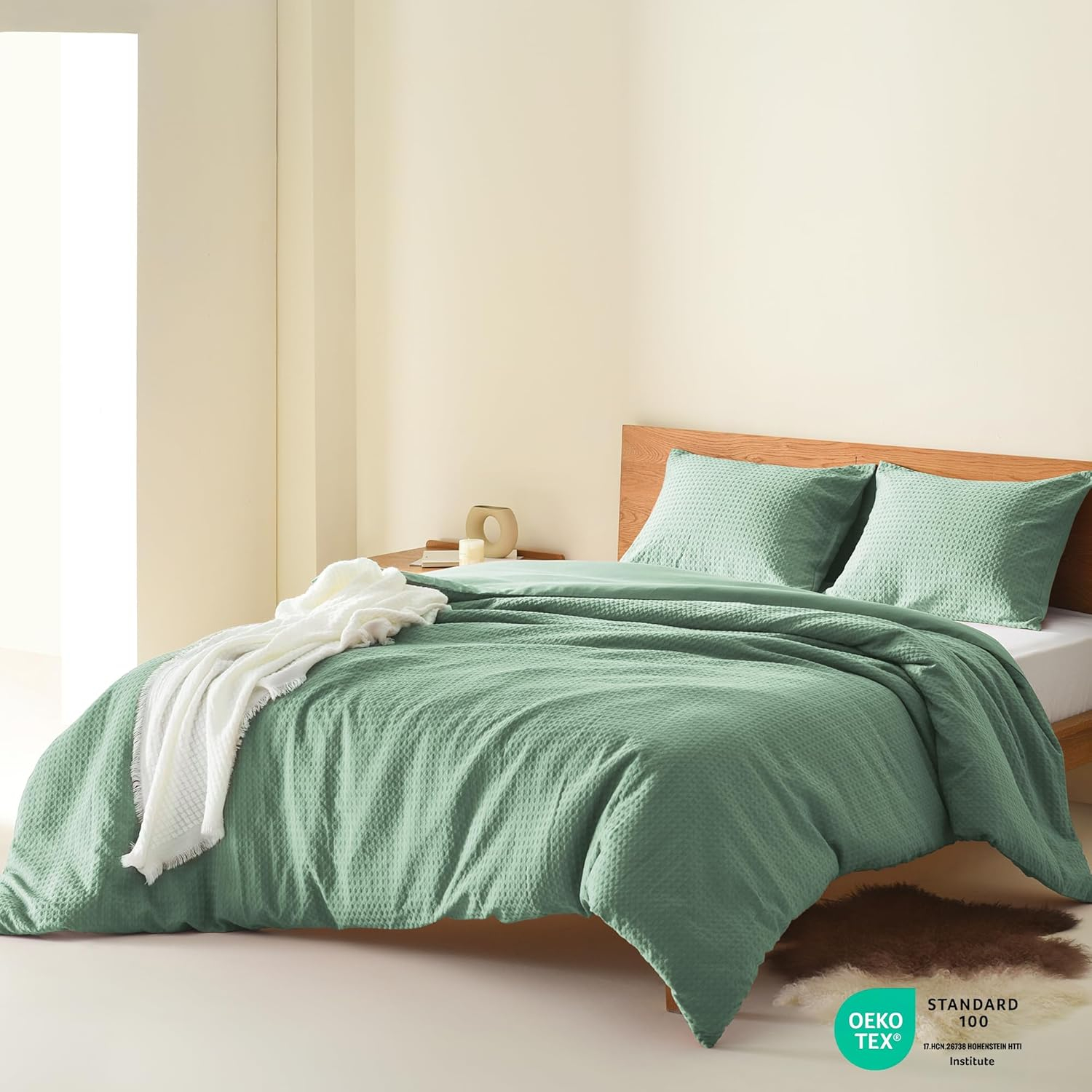Comfort Spaces Sage Green Queen Comforter Set - 3 Pieces Breathable Dotted Weave Texture Comforter Sets, Modern Farmhouse Boho Comforter & Shams, All Season Microfiber Queen Bed Set, Full/Queen