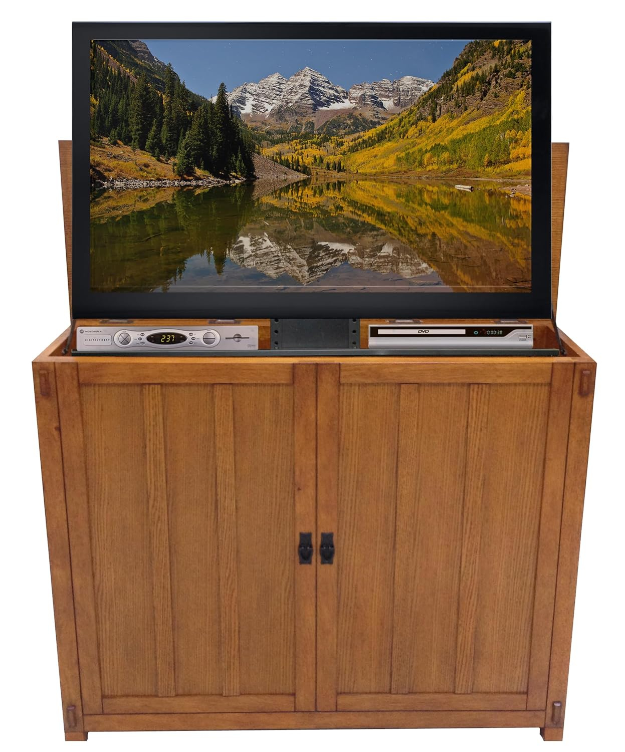 Black Oak TV Lift Cabinet with Metal Handles