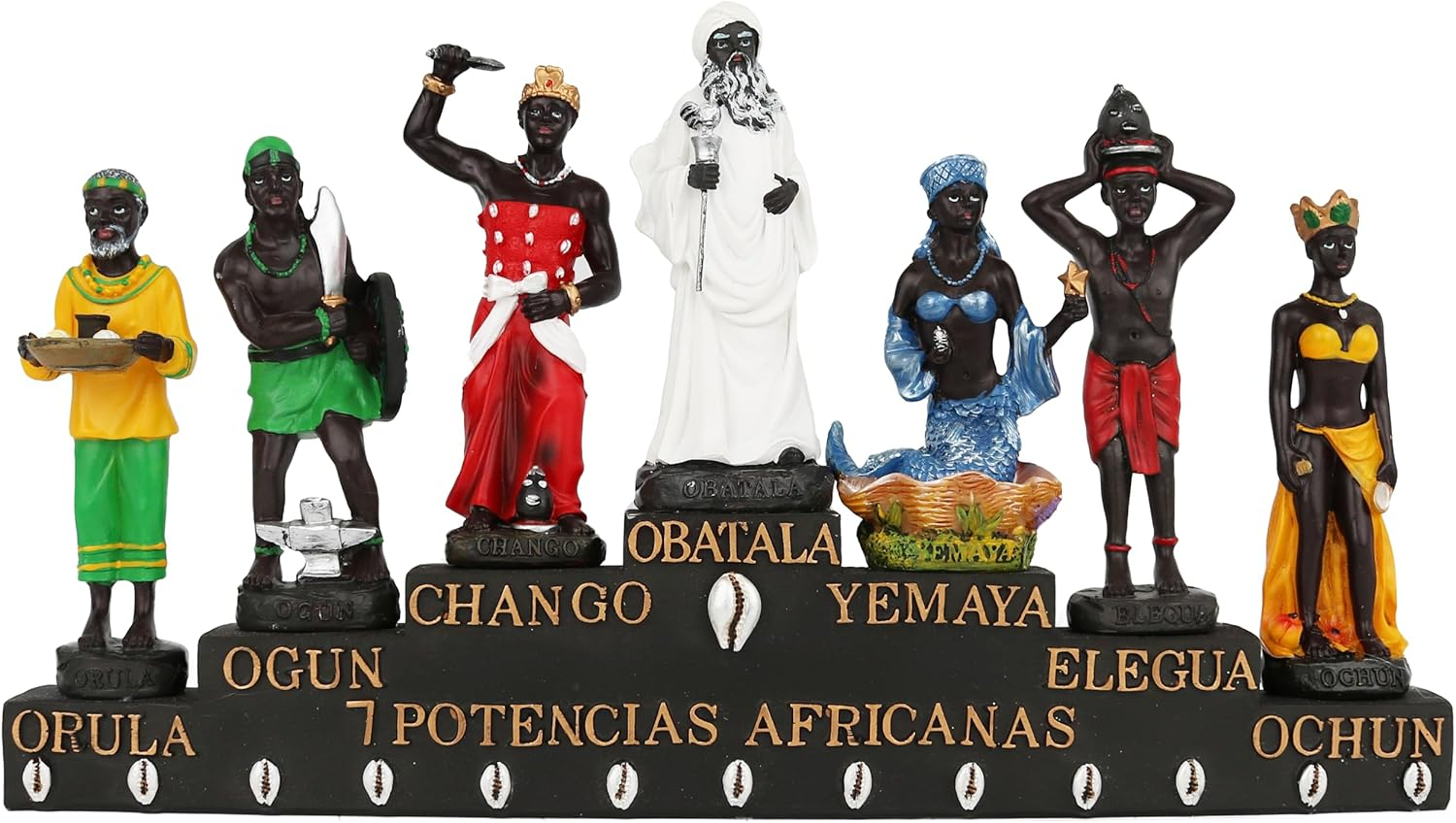 13" Multicolor Resin 7 African Powers Religious Statue