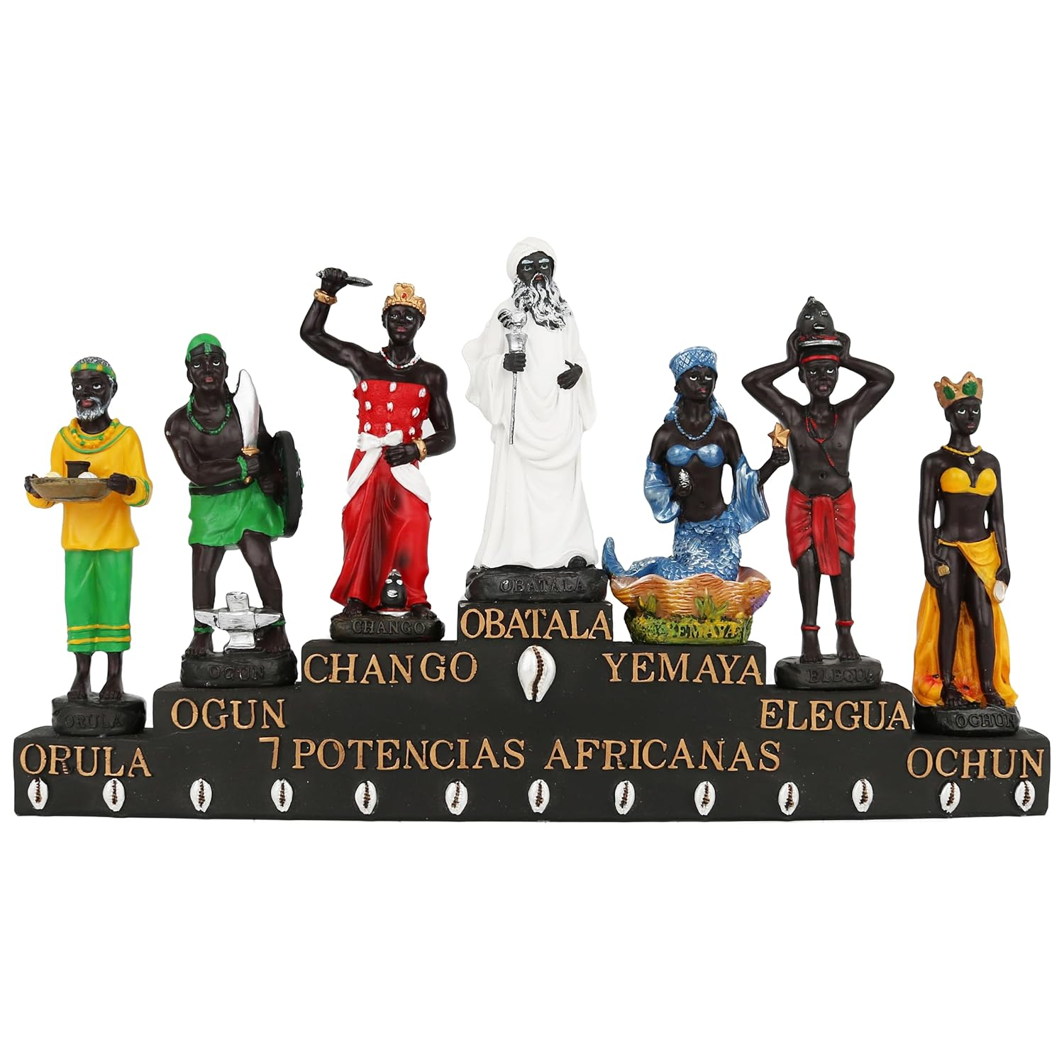 13" Multicolor Resin 7 African Powers Religious Statue