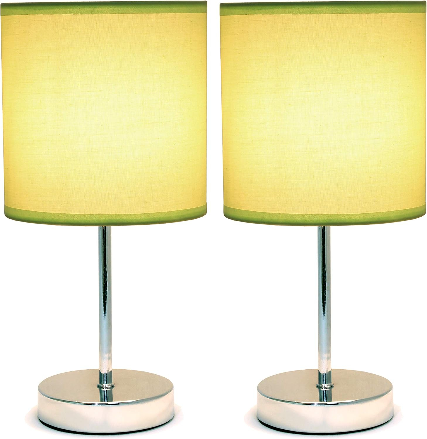 Green Chrome Mini Nightstand Lamp Set with Fabric Shade