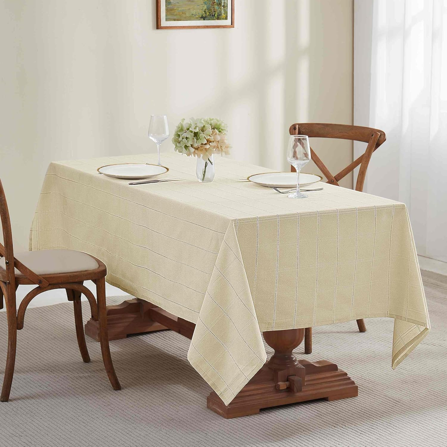 Gold Lurex Linen Rectangular Tablecloth with Textured Accent, 60" x 120"