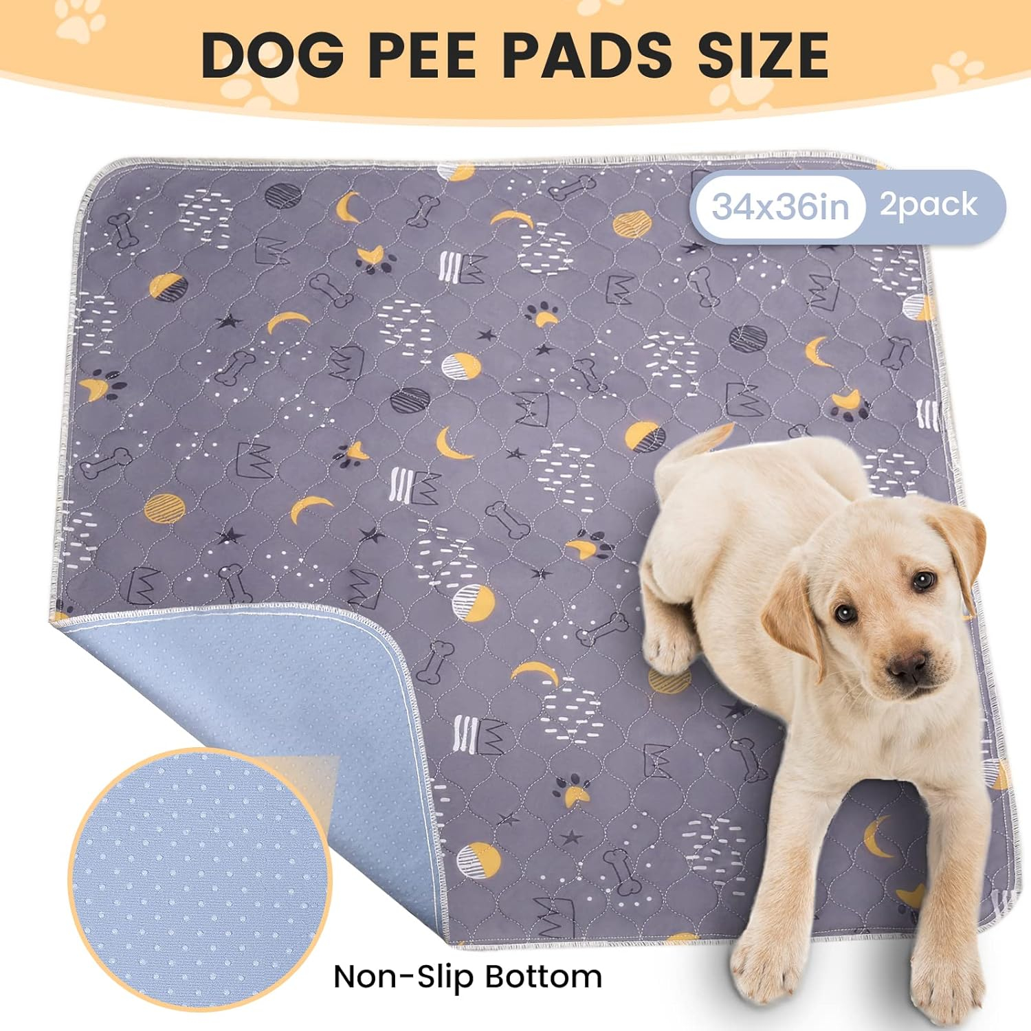 UPSKY Washable Pee Pads for Dogs 2 Pack Reusable Puppy Pads Pet Training Pads Dog Potty Pads 34”x36”