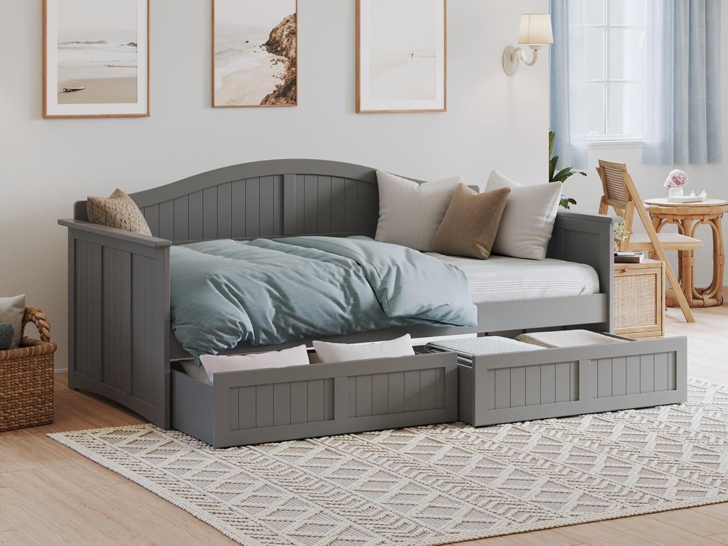 AFI Nantucket Twin Wood Daybed with Set of 2 Drawers in Grey