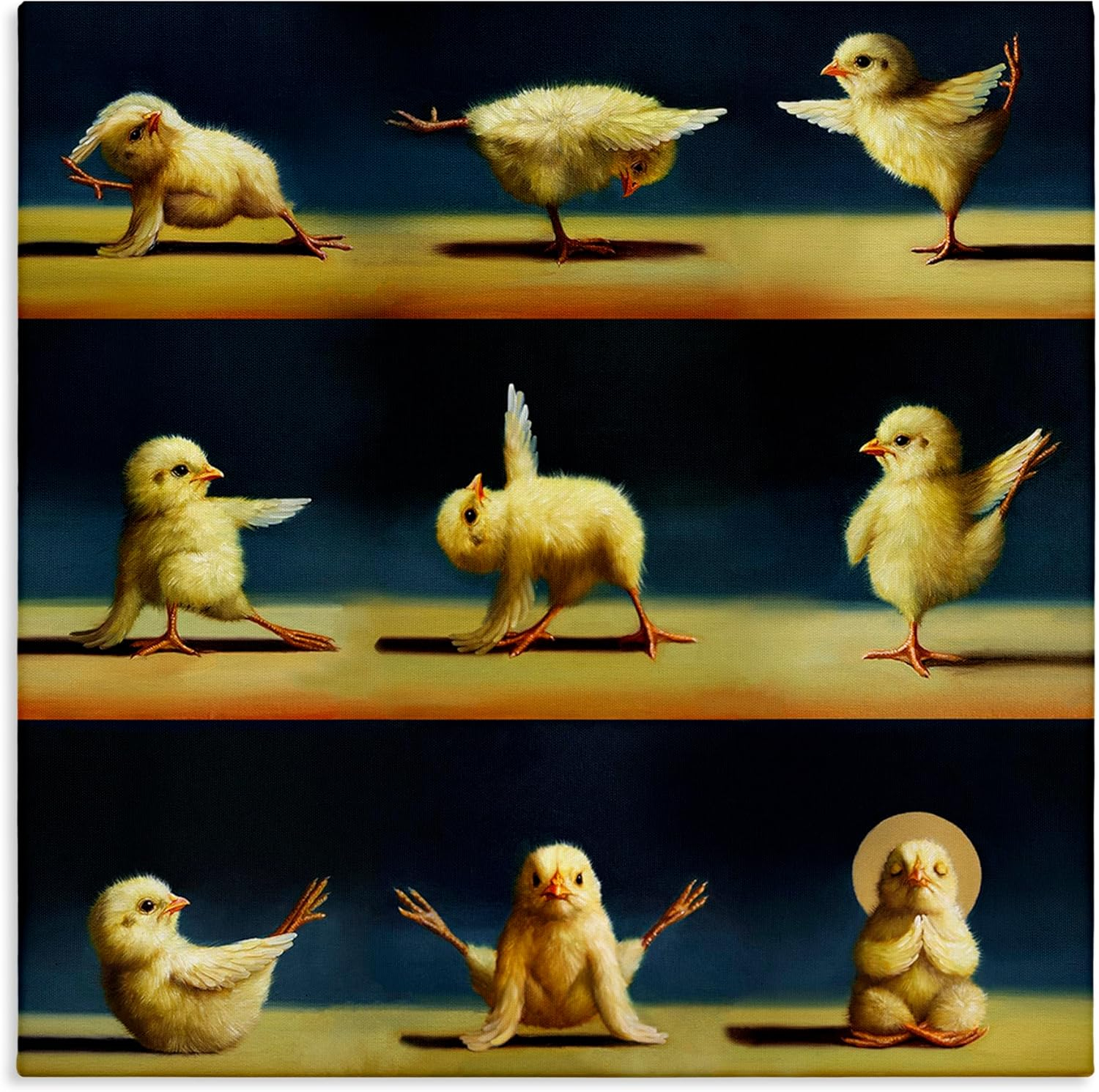 Yoga Chicks Stretching Farm Animals Funny Exercise Painting Animals & Insects Painting Gallery-Wrapped Canvas Print Wall Art