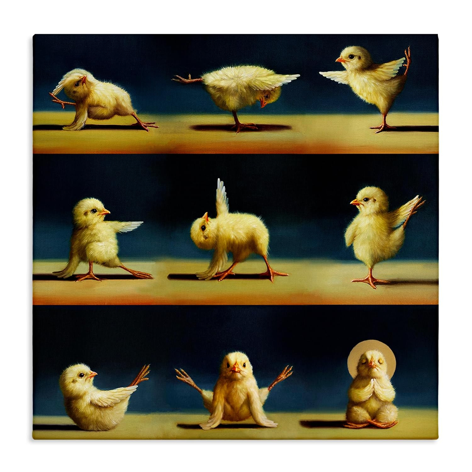 Yoga Chicks Stretching Farm Animals Funny Exercise Painting Animals & Insects Painting Gallery-Wrapped Canvas Print Wall Art
