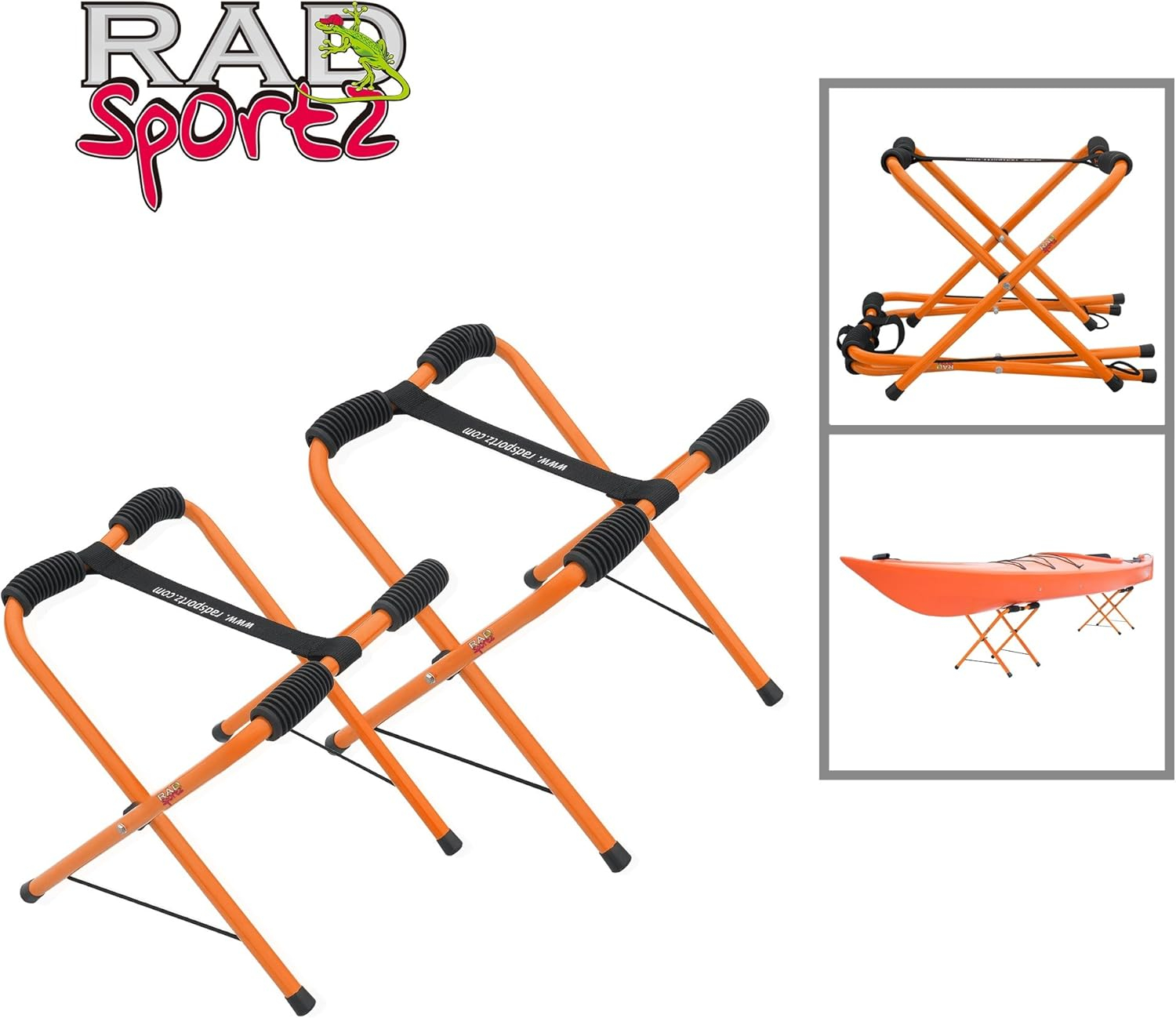 Orange Powder-Coated Steel Portable Kayak Storage Racks with Nylon Straps